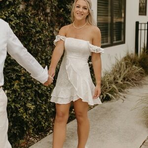 Selfie Leslie Cream Off-Shoulder Sundress for Wedding Guest